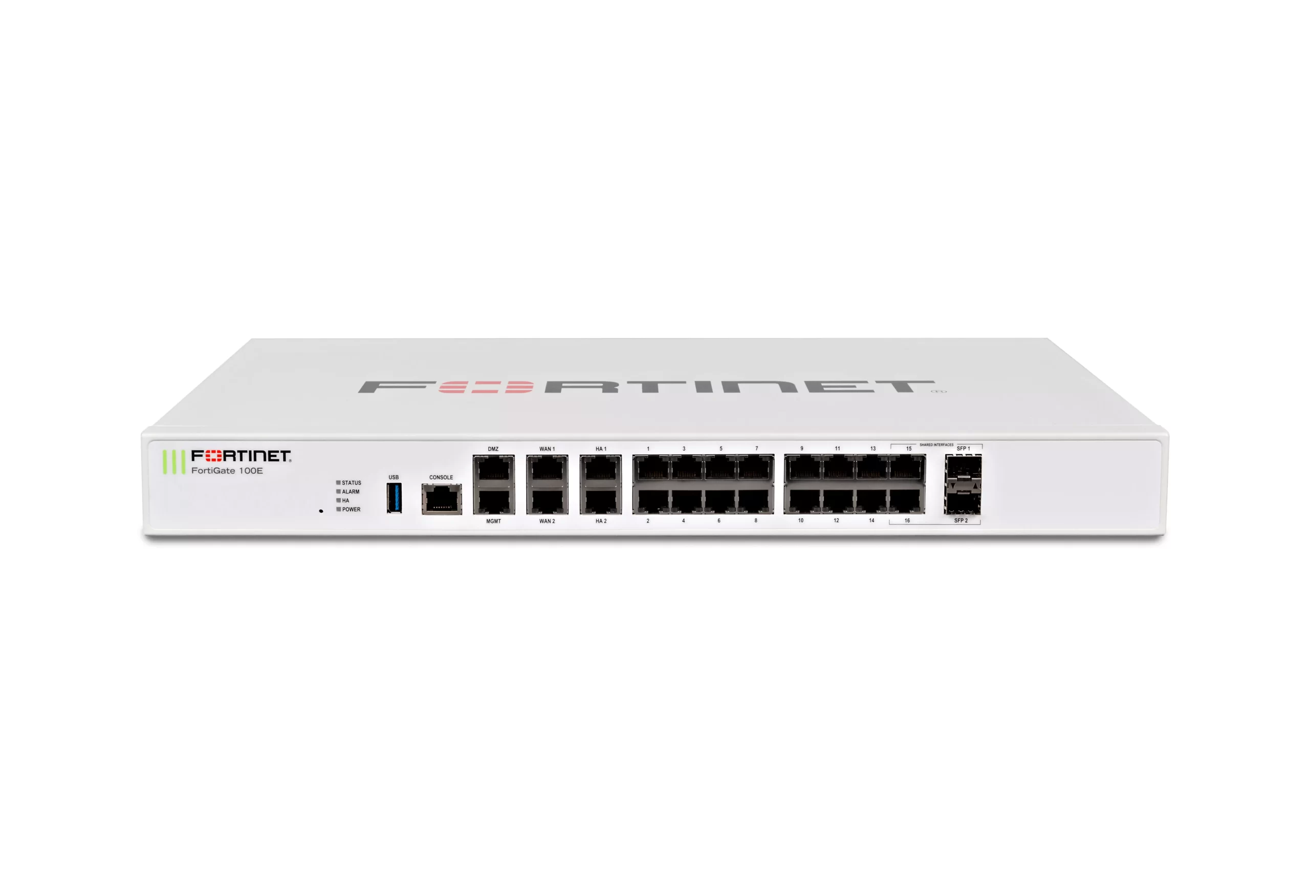 Fortinet FortiGate 100E Firewall 20 x GE RJ45 ports (including 2 x WAN ports, 1 x DMZ port, 1 x Mgmt port, 2 x HA ports, 14 x switch ports), 2 x Shared Media pairs (Including 2 x GE RJ45 ports, 2 x SFP slots). - Image 4