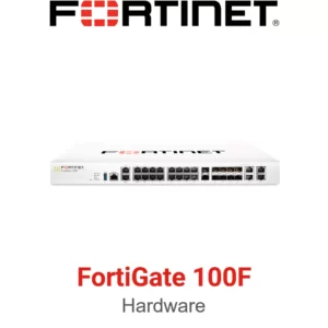 Fortinet FortiGate 100F Firewall 22 x GE RJ45 ports (including 2 x WAN ports, 1 x DMZ port, 1 x Mgmt port, 2 x HA ports, 16 x switch ports with 4 SFP port shared media), 4 SFP ports, 2x 10G SFP+ FortiLinks, dual power supplies redundancy.