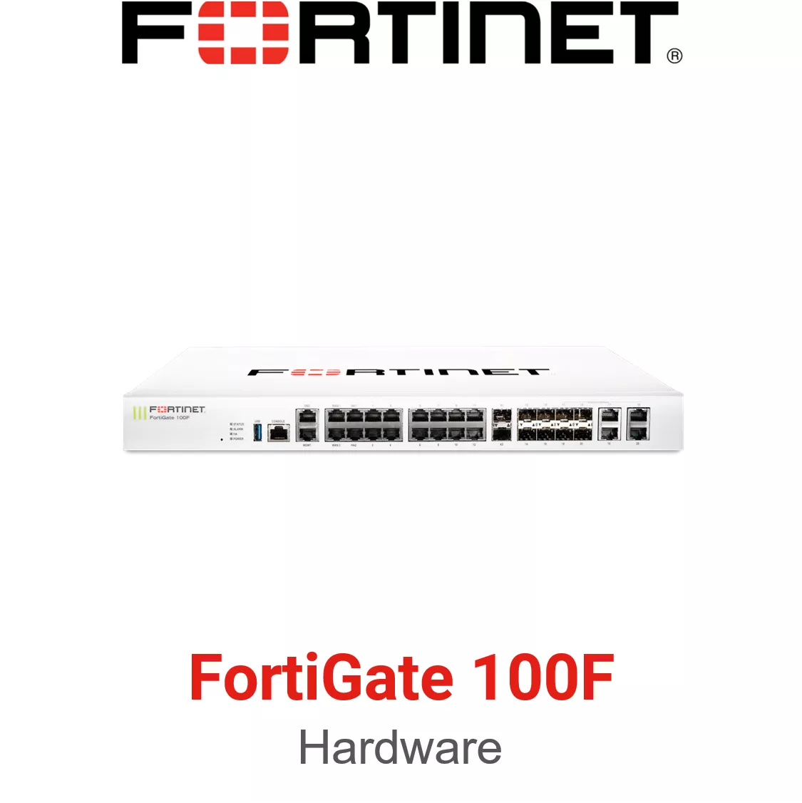 Fortinet FortiGate 100F Firewall 22 x GE RJ45 ports (including 2 x WAN ports, 1 x DMZ port, 1 x Mgmt port, 2 x HA ports, 16 x switch ports with 4 SFP port shared media), 4 SFP ports, 2x 10G SFP+ FortiLinks, dual power supplies redundancy.