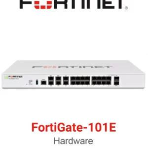 Fortinet FortiGate 101E Firewall 20 x GE RJ45 ports (including 2 x WAN ports, 1 x DMZ port, 1 x Mgmt port, 2 x HA ports, 14 x switch ports), 2 x Shared Media pairs (Including 2 x GE RJ45 ports, 2 x SFP slots) 480GB onboard storage.