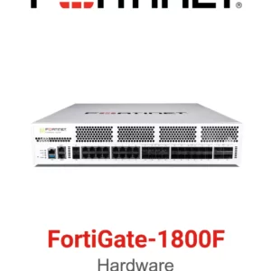 Fortinet FortiGate 1800F Firewall 4 x 40GE QSFP+ slots, 12 x 25GE SFP28 /10GE SFP+ slots, 2x10GE SFP+ HA slots, 8 x GE SFP slots, 18 x GE RJ45 ports. SPU NP7 and CP9 accelerated, dual AC power supplies