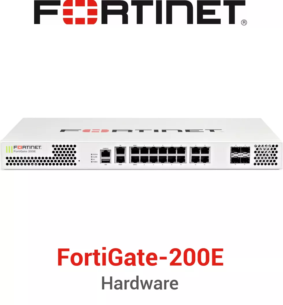 Fortinet FortiGate 200E Firewall 18 x GE RJ45 (including 2 x WAN ports, 1 x MGMT port, 1 X HA port, 14 x switch ports), 4 x GE SFP slots. SPU NP6Lite and CP9 hardware accelerated.