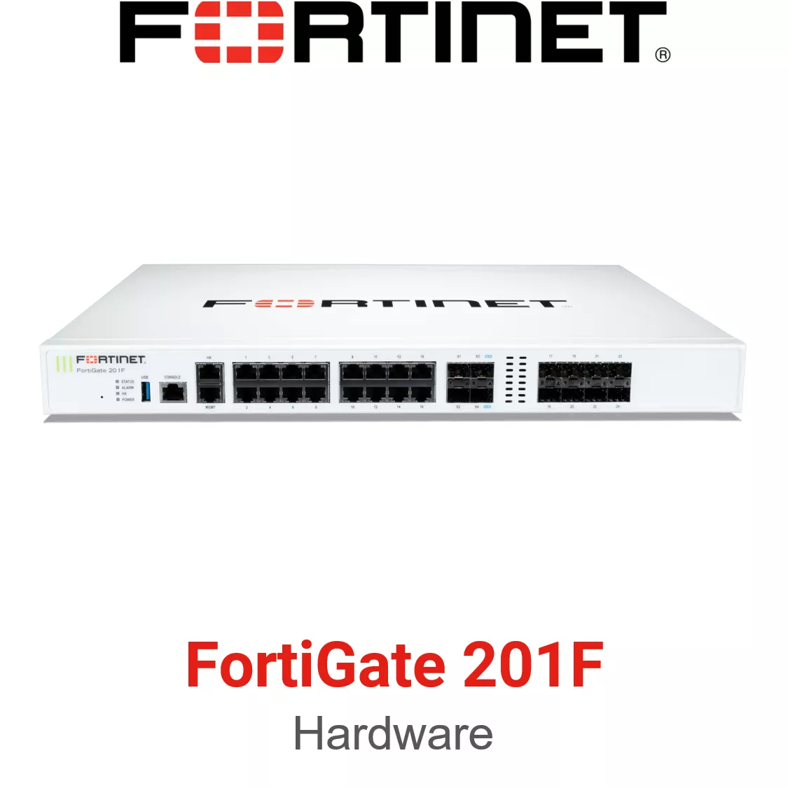 Fortinet FortiGate 201F Firewall 18 x GE RJ45 (including 1 x MGMT port, 1 X HA port, 16 x switch ports), 8 x GE SFP slots, 4 x 10GE SFP+ slots, NP6XLite and CP9 hardware accelerated, 480GB onboard SSD storage.