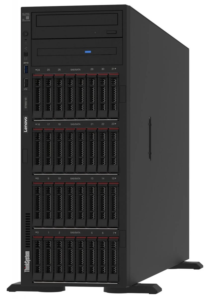 Lenovo ThinkSystem SR630 V3 Xeon Gold 6426Y (16C 2.5GHz 37.5MB Cache/185W), 64 GB (1x64GB, 4800MHz 2Rx4 DDR5 RDIMM), 8 SAS/SATA, 9350-8i Internal, 1x1100W Titanium, 6 Performance Fans, XCC Platinum