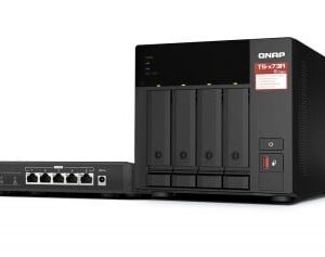 QNAP TS-473A + QSW-1105-5T Bundle Pack NAS Tower Ryzen Embedded V1500B 8 GB DDR4 0 TB QNAP Turbo System Preto Part number: TS-473A-SW5T EAN: 4711103084618